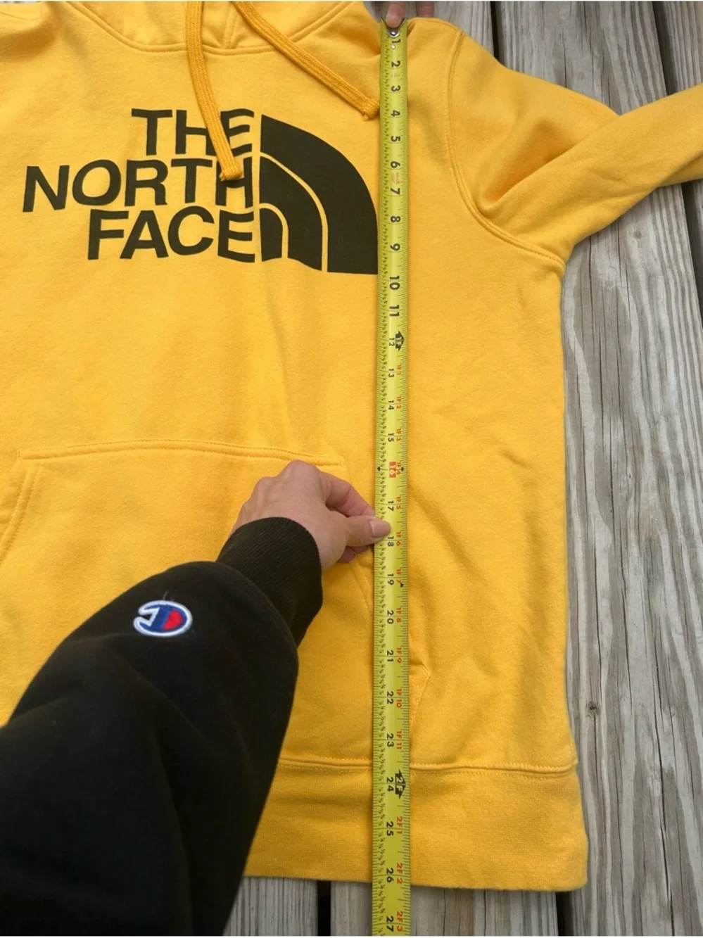 The North Face‎ Hoodie Yellow Pullover Big Logo Sweatshirt Men’s Medium EUC